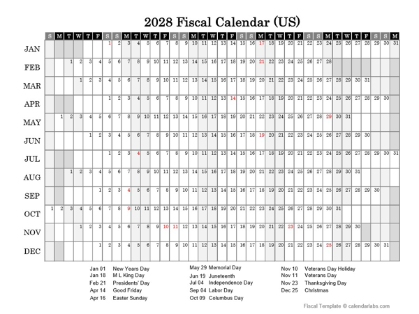 2028 Fiscal Calendar USA