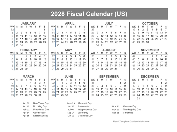 2028 USA Fiscal Quarter Calendar