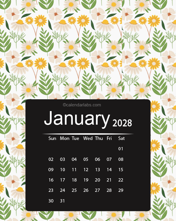 2028 Floral Printable Pattern Calendar