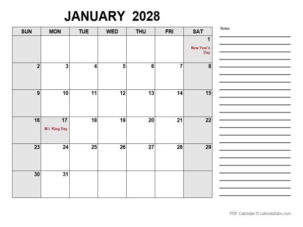 2028 Free Calendar PDF