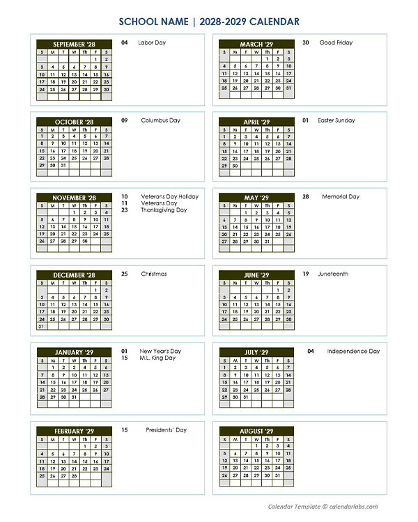 2028 Free School Yearly Calendar Sep