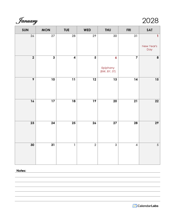 2028 Germany Calendar Template Large Boxes