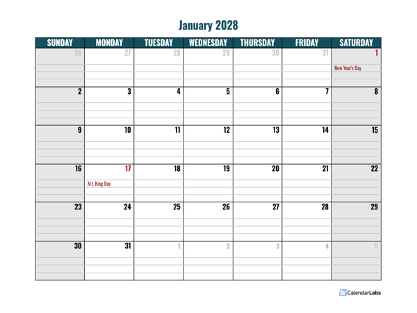 2028 Google Docs Daily Planner