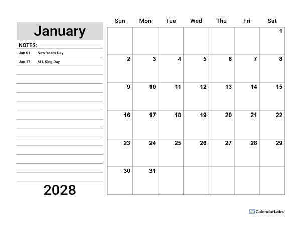 2028 Google Docs Planner With Holidays