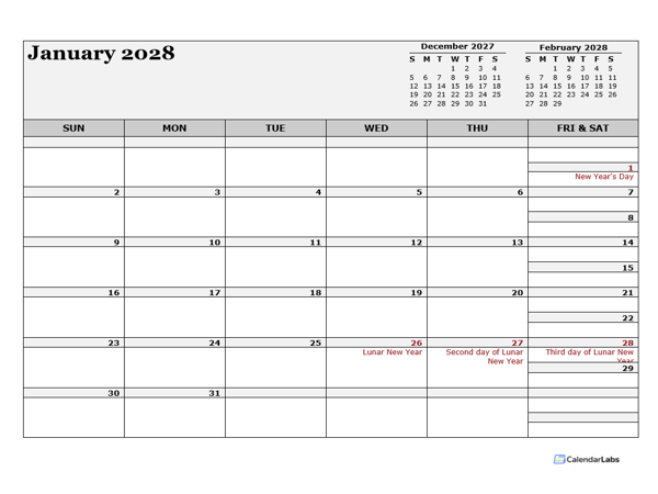 2028 Hong Kong Calendar For Vacation Tracking