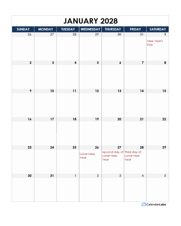 2028 Hong Kong Calendar Spreadsheet Template