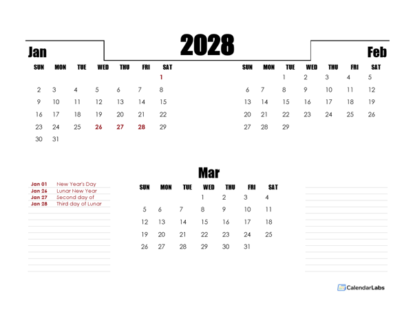 2028 Hong Kong Quarterly Planner Template
