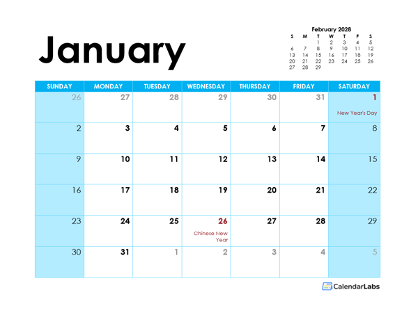 2028 Indonesia Monthly Calendar Colorful Design