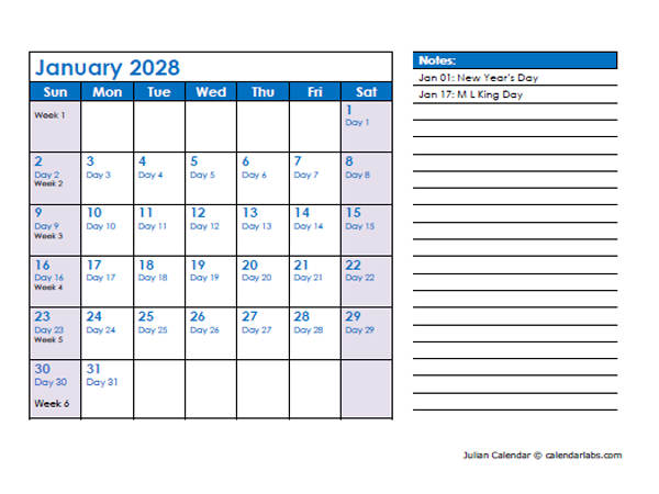 2028 Julian Date Calendar