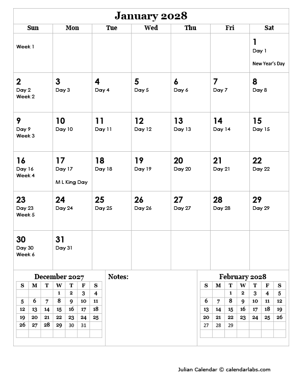 2028 Julian Day Calendar