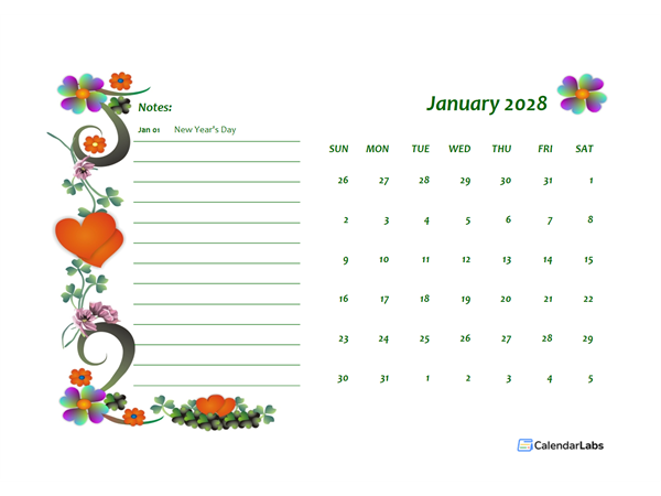 2028 Mexico Calendar Free Printable Template