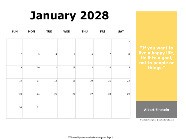 2028 Monthly Onenote Calendar With Quotes
