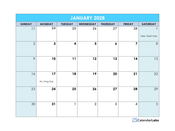 2028 Monthly PDF Calendar To Print