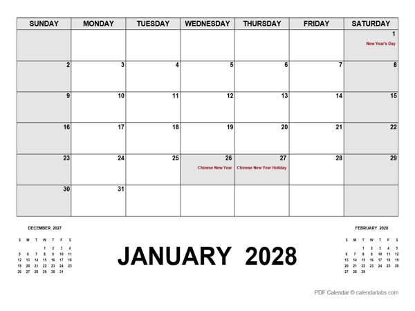 2028 Monthly Planner with Singapore Holidays