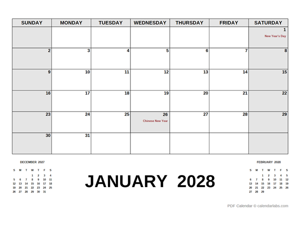 2028 Monthly Planner with Thailand Holidays