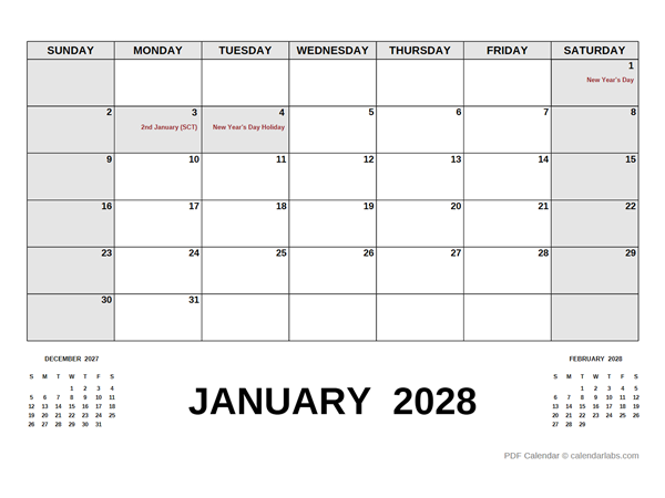 2028 Monthly Planner with UK Holidays