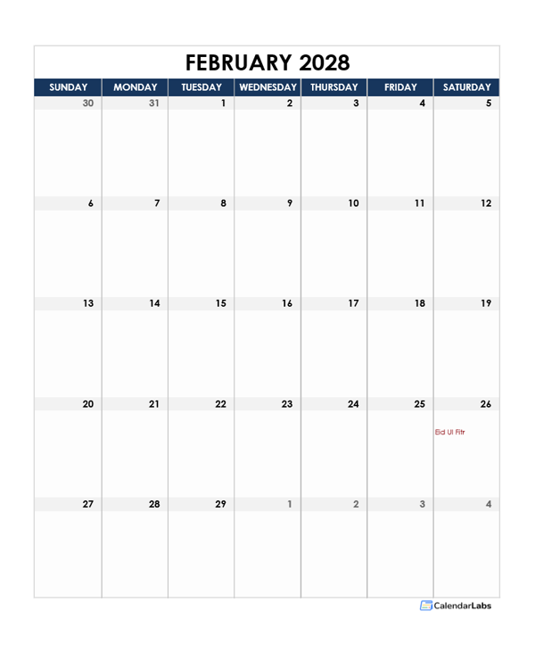 2028 Philippines Calendar Spreadsheet Template