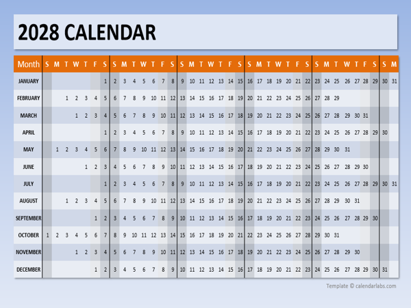 2028 Powerpoint Calendar Timeline