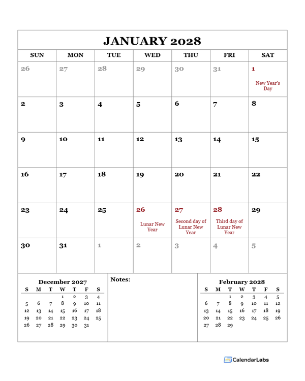 2028 Printable Calendar with Hong Kong Holidays