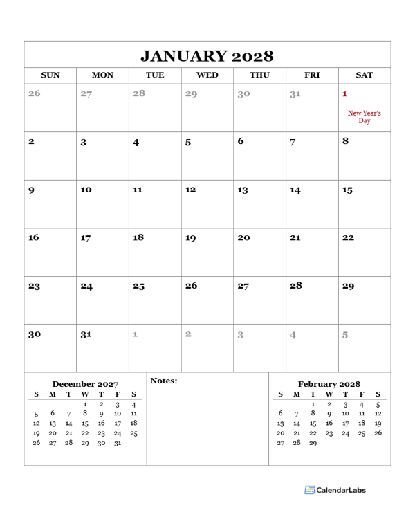 2028 Printable Calendar with Ireland Holidays