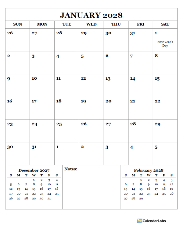 2028 Printable Calendar with UAE Holidays
