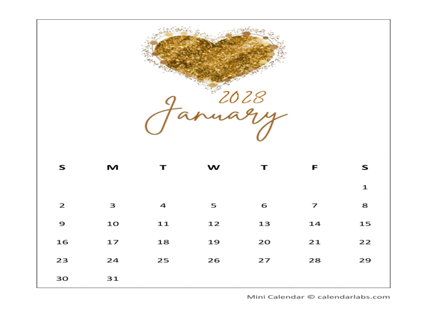 2028 Printable Mini Wallet Calendar