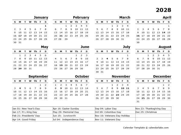 2028 Printable Yearly Design Calendar