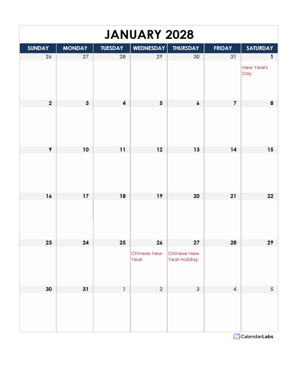 2028 Singapore Calendar Spreadsheet Template