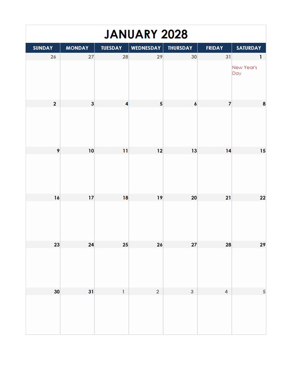 2028 South Africa Calendar Spreadsheet Template