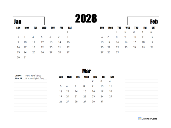 2028 South Africa Quarterly Planner Template