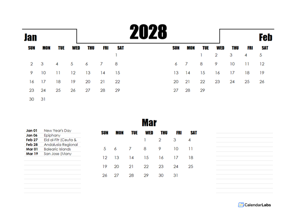 2028 Spain Quarterly Planner Template