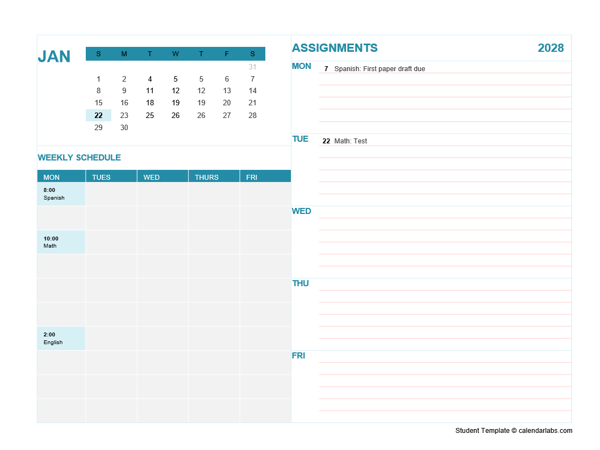 2028 Student Calendar