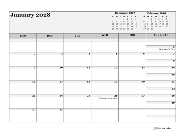 2028 Thailand Calendar For Vacation Tracking