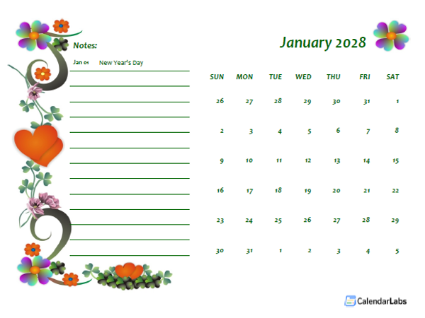 2028 UAE Calendar Free Printable Template