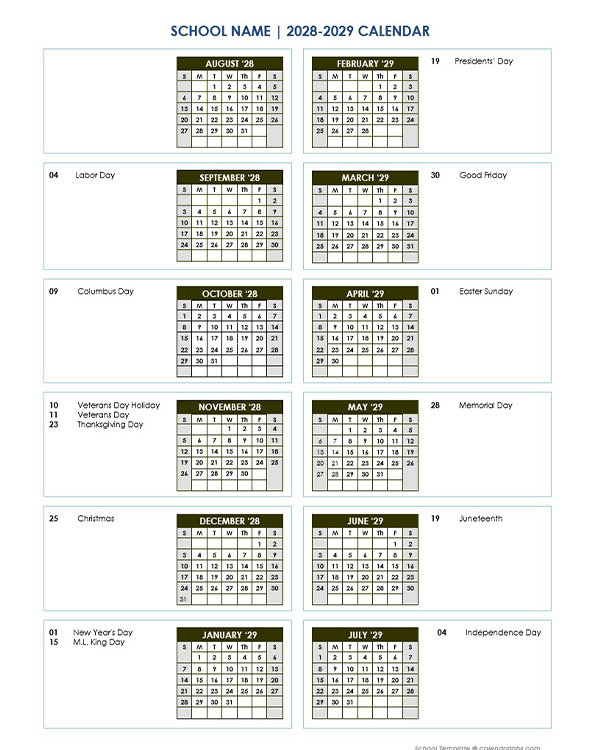 2028 Vertical Yearly Calendar Aug-July