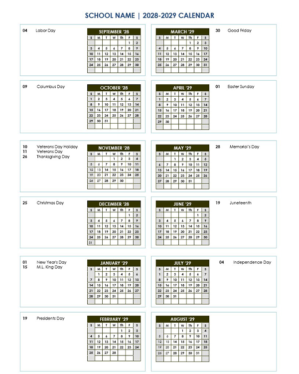 2028 Vertical Yearly Sep-Aug Calendar