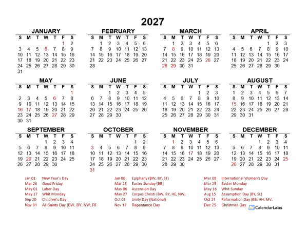 2028 Year at a Glance Calendar with Germany Holidays
