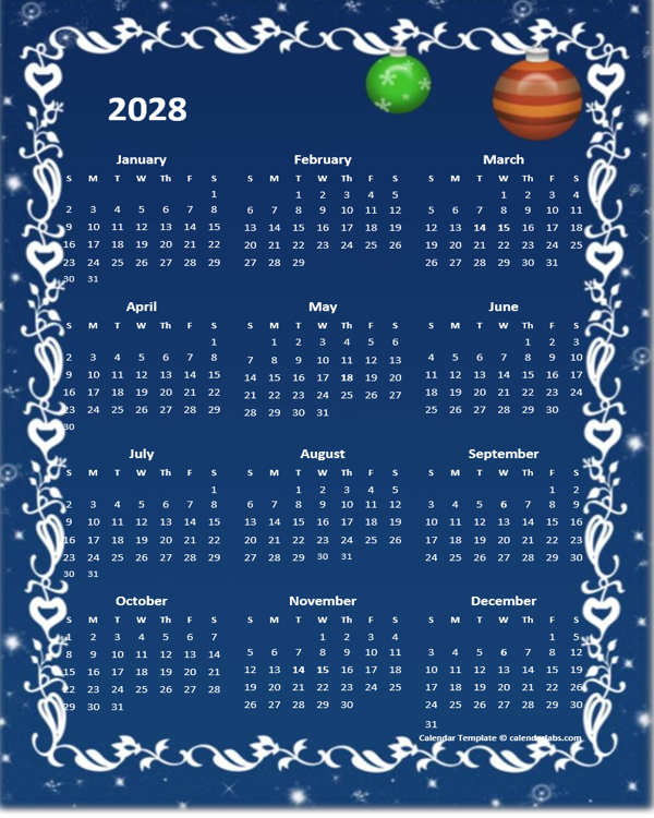 2028 Yearly Calendar Design Template