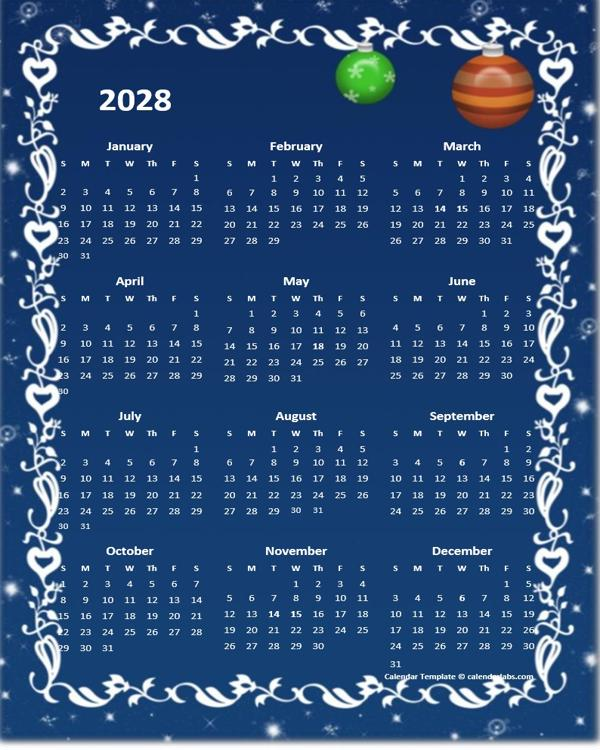 2028 Yearly Calendar Design Template