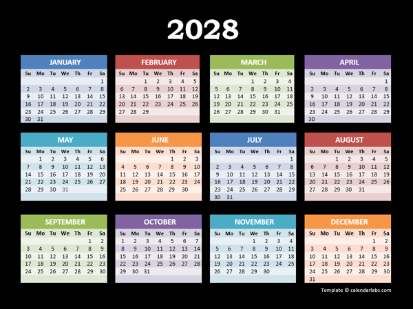 2028 Yearly Calendar For Powerpoint