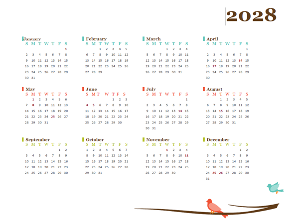 2028 Yearly France Calendar Design Template