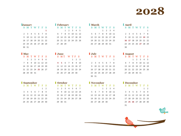 2028 Yearly Netherlands Calendar Design Template