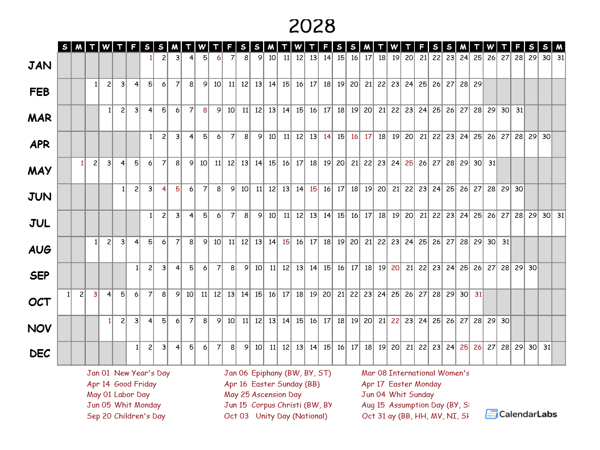 2028 Yearly Project Timeline Calendar Germany
