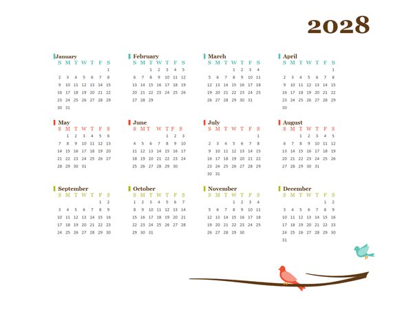 2028 Yearly Spain Calendar Design Template