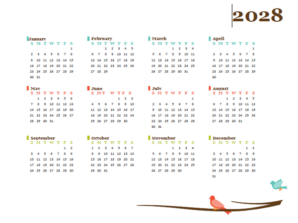 2028 Yearly UAE Calendar Design Template