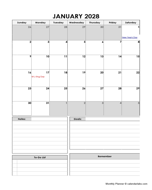 At A Glance 2028 Monthly Planner