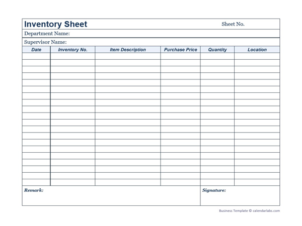 Business Inventory Template