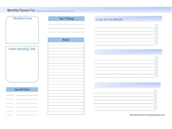 Landscape Monthly Planner