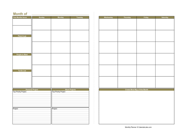 Printable Monthly Planner Template A3