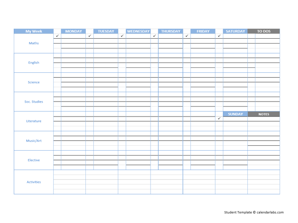 Weekly Student Calendar